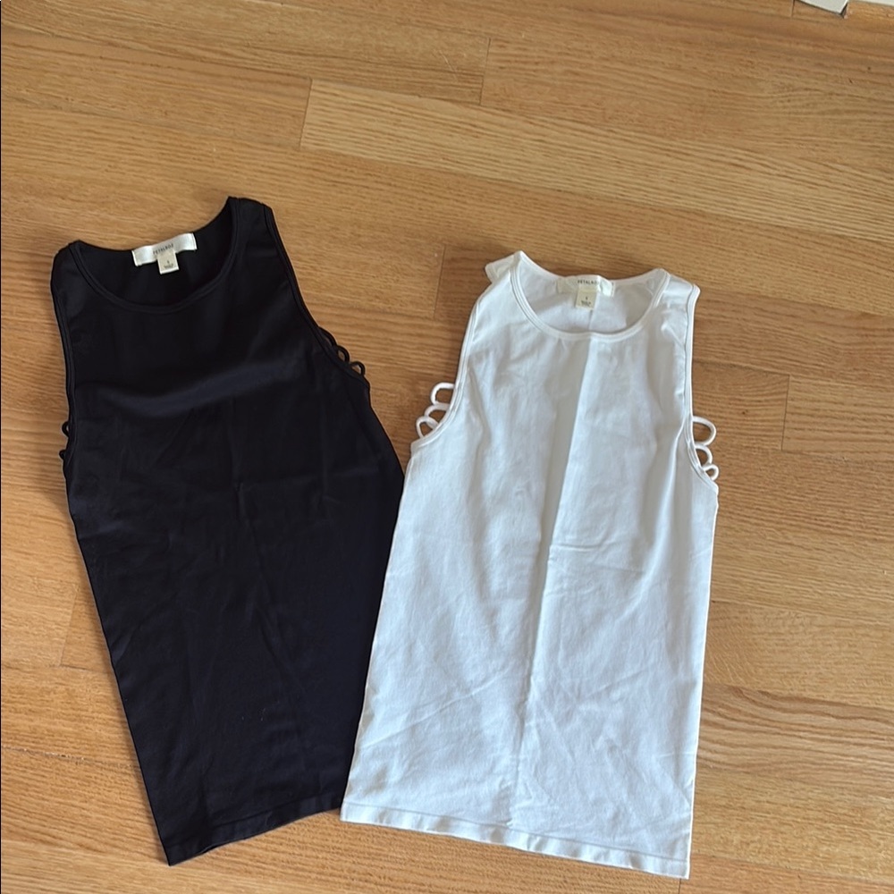 Black and White Cut Out Sleeveless Tank Tops